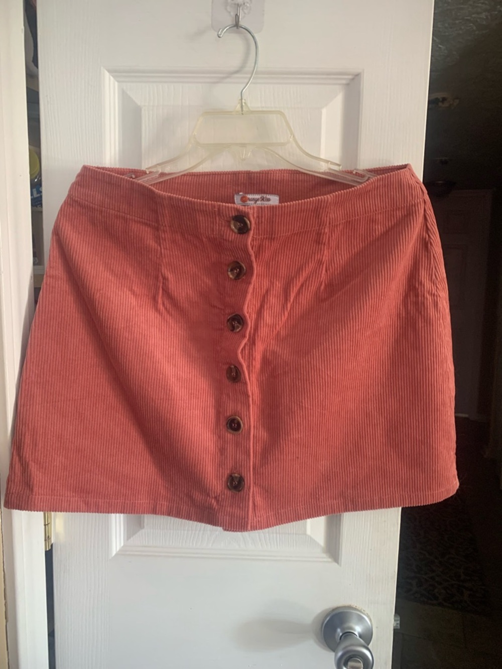 Angel Kiss Corduroy Button-Front Mini Skirt in Dusty Rose ,large